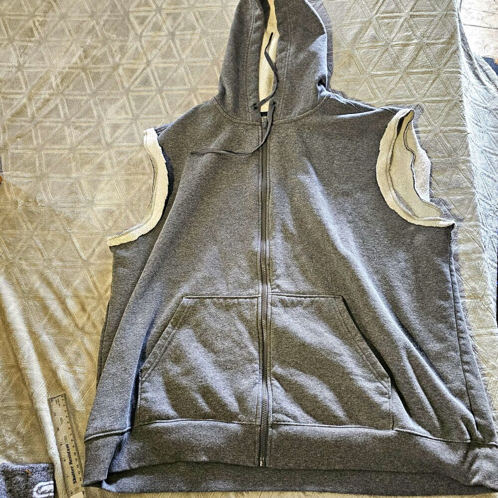 Athletic Works Men's Gray Sleeveless Fleece Full Zip Hoodie Vest Pockets 3XL